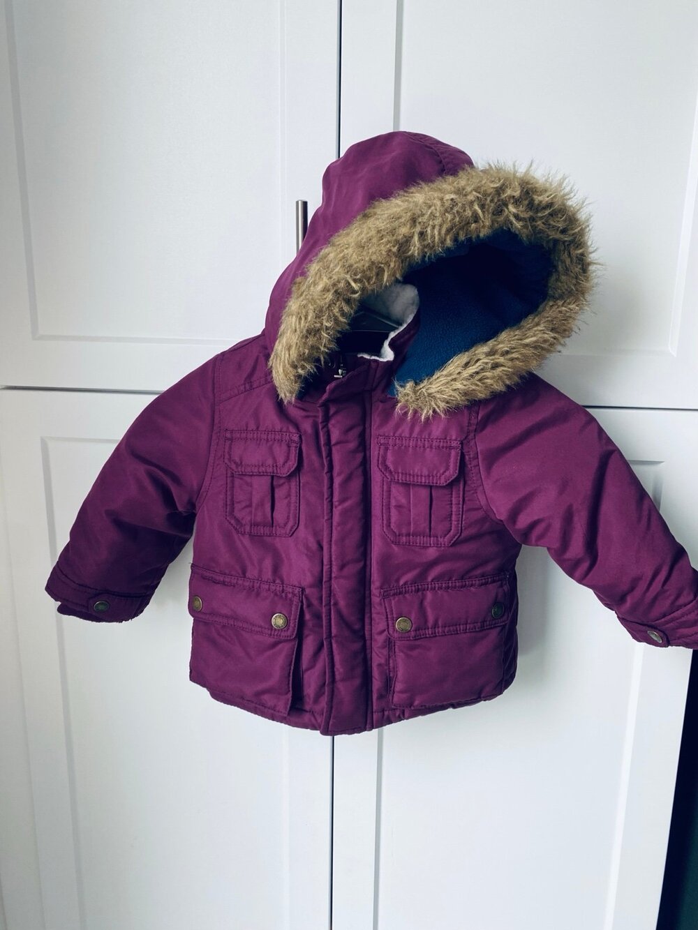 Carters heavy duty girls Toddler 18 month Purple Hooded Winter Jacket Fur Trim